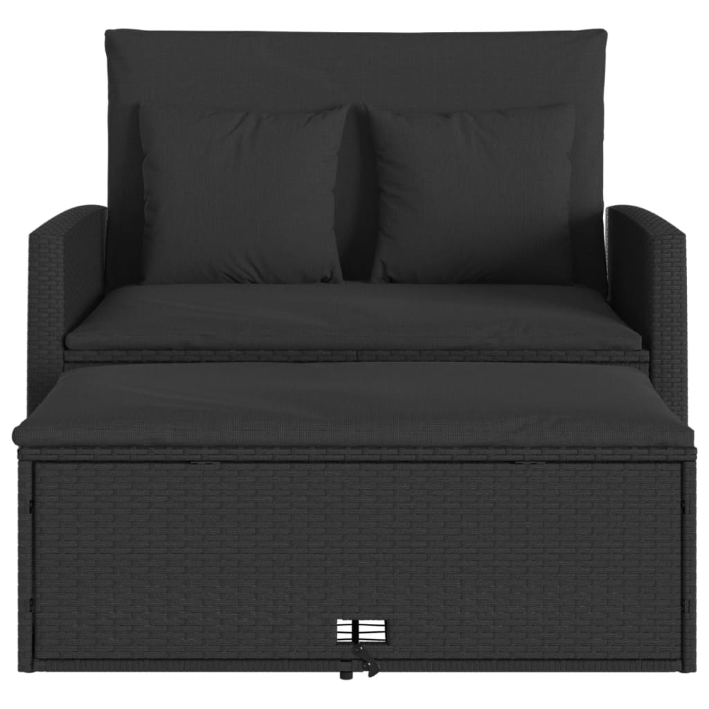 Garden Sofa with Cushions 2-Seater Black Poly Rattan | Outdoor Sofas