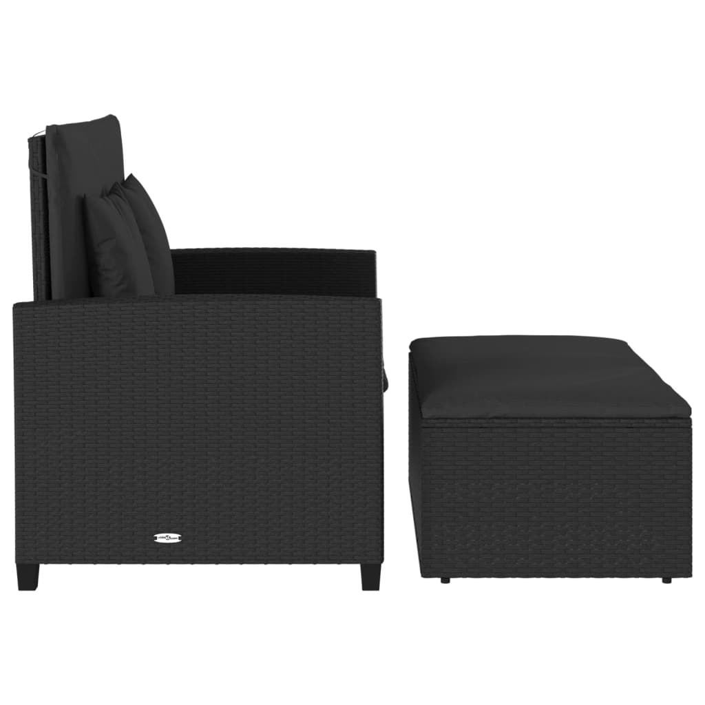 Garden Sofa with Cushions 2-Seater Black Poly Rattan | Black colour