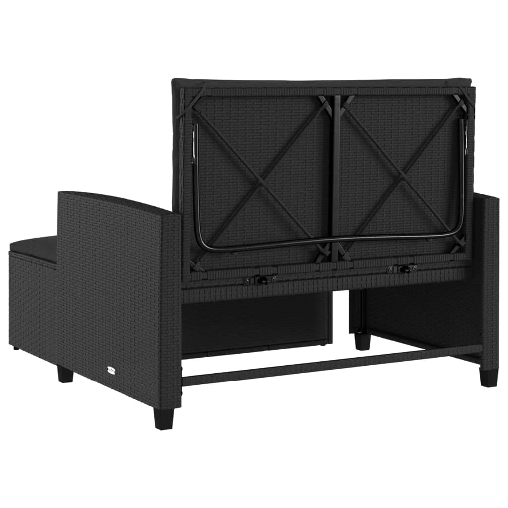 Garden Sofa with Cushions 2-Seater Black Poly Rattan, Outdoor Sofas