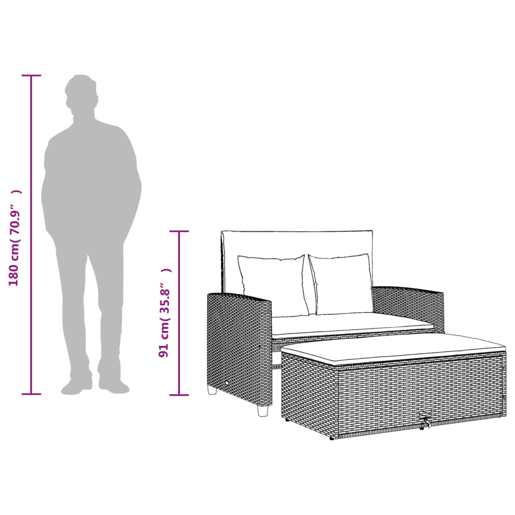 Garden Sofa with Cushions 2-Seater Black Poly Rattan with Outdoor Sofas