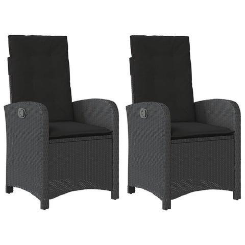 Reclining Garden Chairs 2 pcs with Cushions-Black Poly Rattan