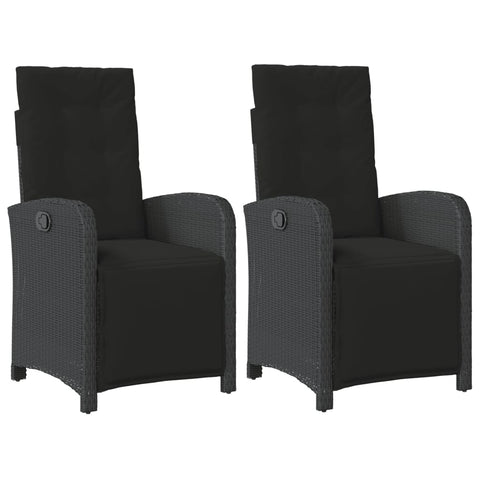 Reclining Garden Chairs 2 pcs with Footrest Black-Poly Rattan