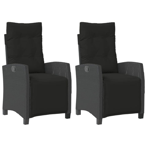 Reclining Garden Chairs 2 pcs with Footrest Black Poly Rattan