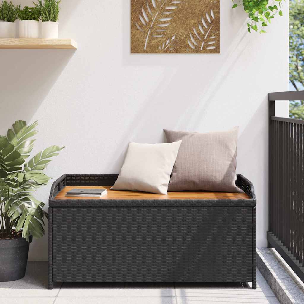 Storage Bench Black Poly Rattan and Acacia Wood | Rattan finish