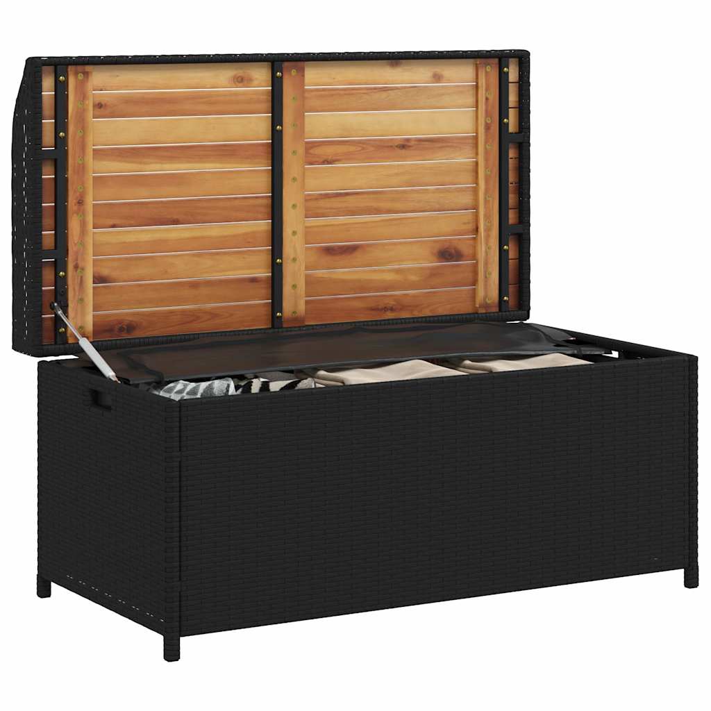 Outdoor Benches - Storage Bench Black Poly Rattan and Acacia Wood