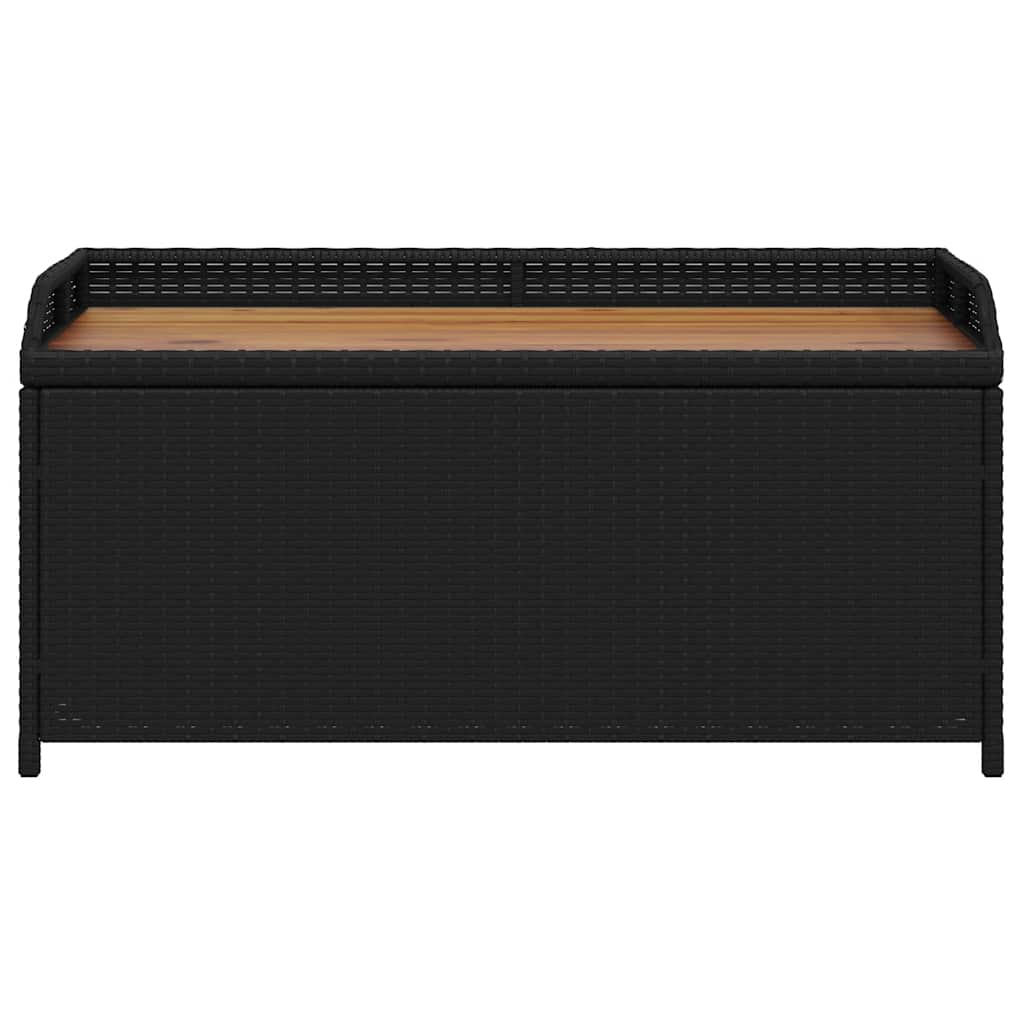 Rattan finish - Storage Bench Black Poly Rattan and Acacia Wood