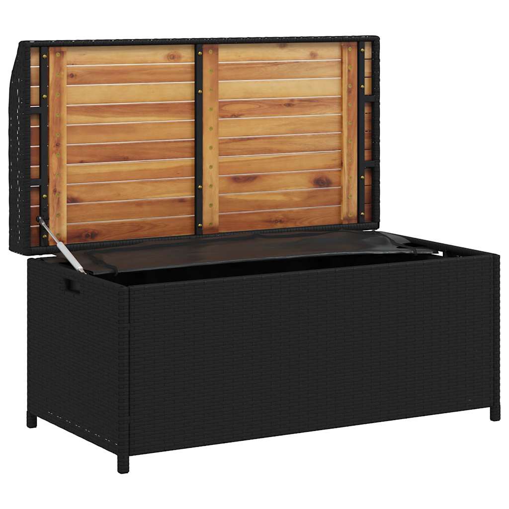 Storage Bench Black Poly Rattan and Acacia Wood | Outdoor Benches