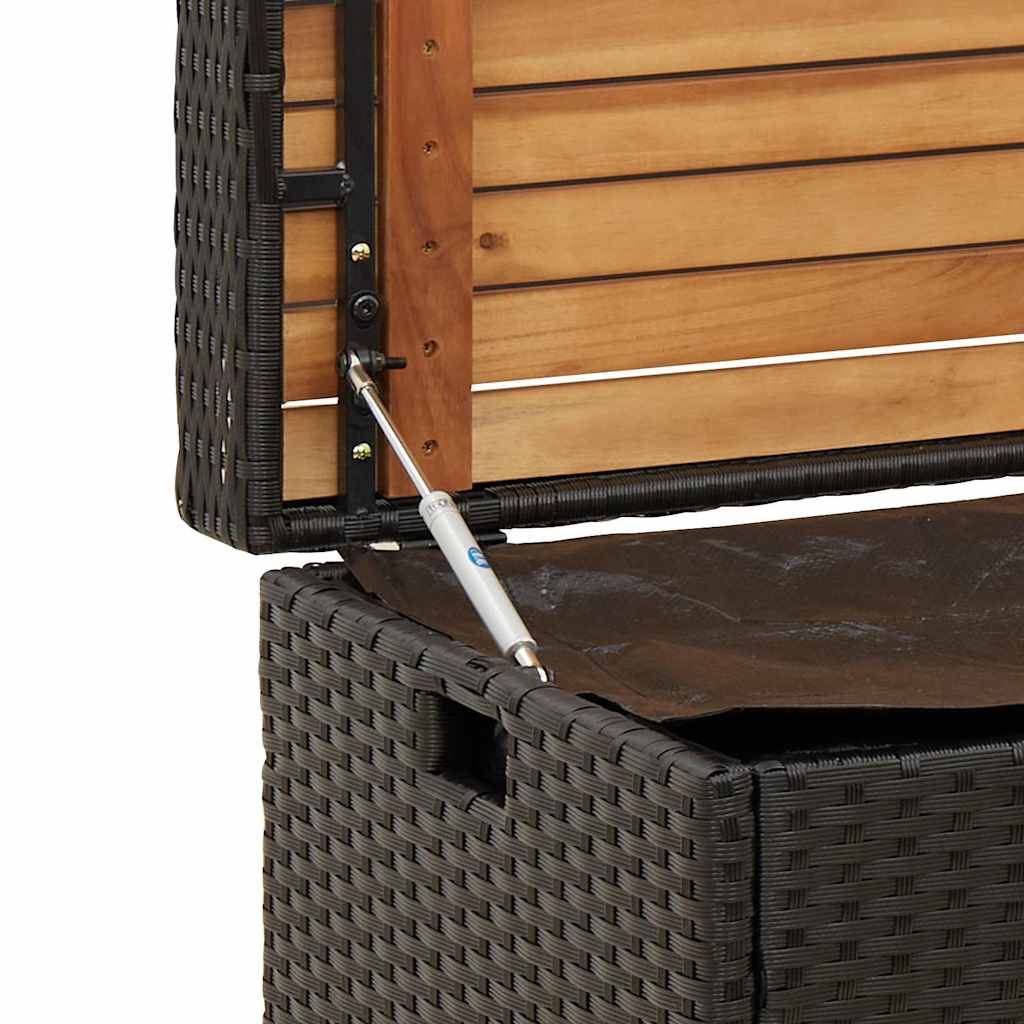 Storage Bench Black Poly Rattan and Acacia Wood, Rattan finish