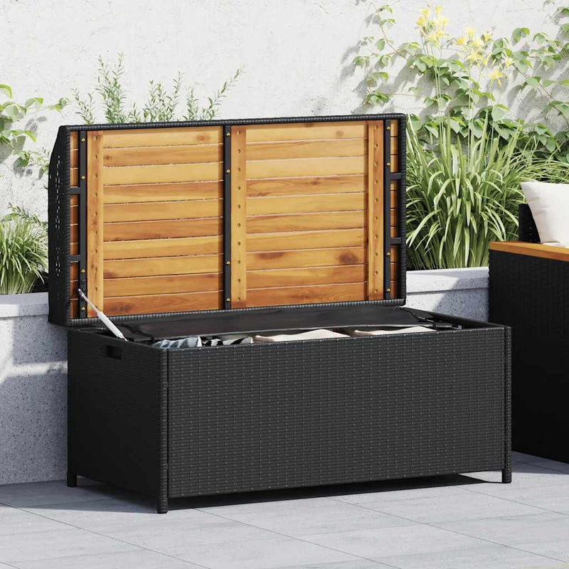 Storage Bench Black Poly Rattan and Acacia Wood