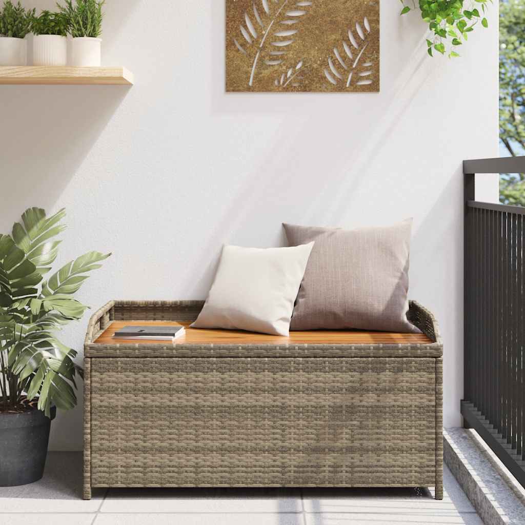 Storage Bench Grey Poly Rattan and Acacia Wood | Rattan finish