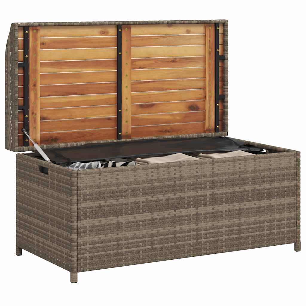 Outdoor Benches - Storage Bench Grey Poly Rattan and Acacia Wood