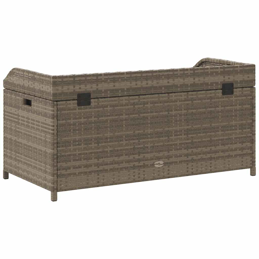Storage Bench Grey Poly Rattan and Acacia Wood, Outdoor Benches
