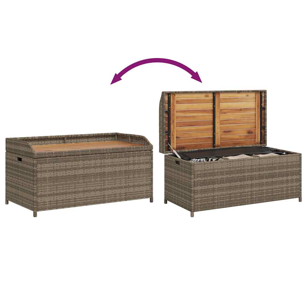 Storage Bench Grey Poly Rattan and Acacia Wood, Grey colour