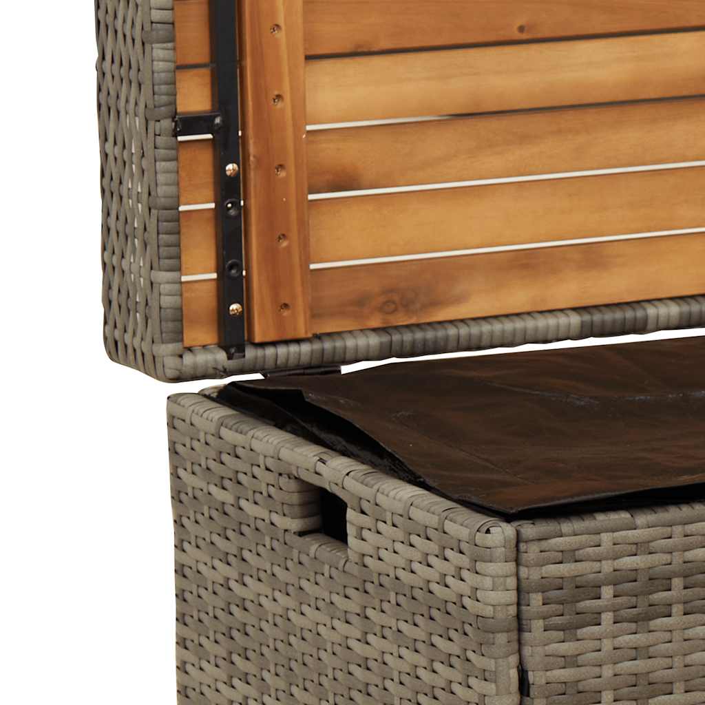 Storage Bench Grey Poly Rattan and Acacia Wood, Rattan finish