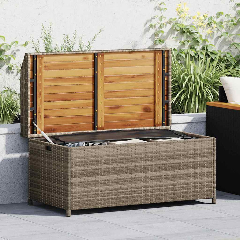 Storage Bench Grey Poly Rattan and Acacia Wood