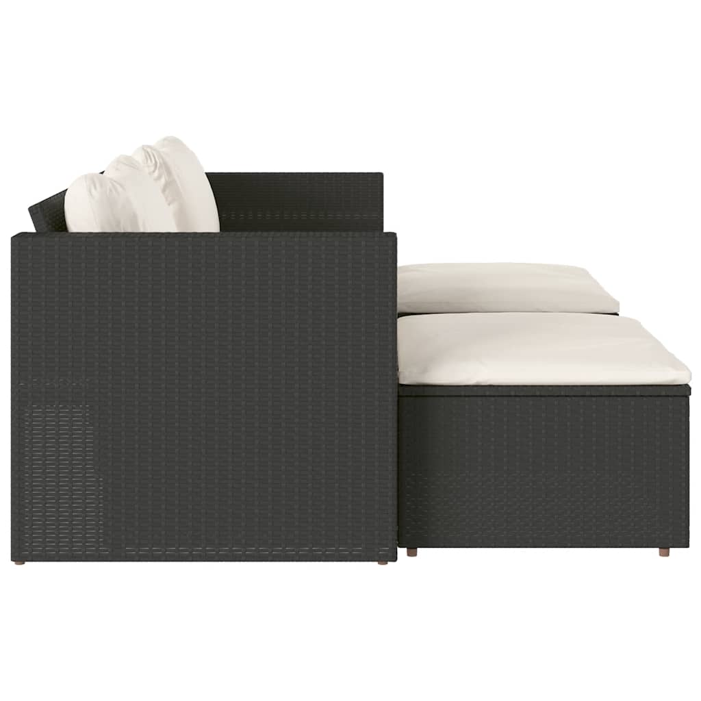 5 Piece Garden Sofa Set with Cushions Black Poly Rattan