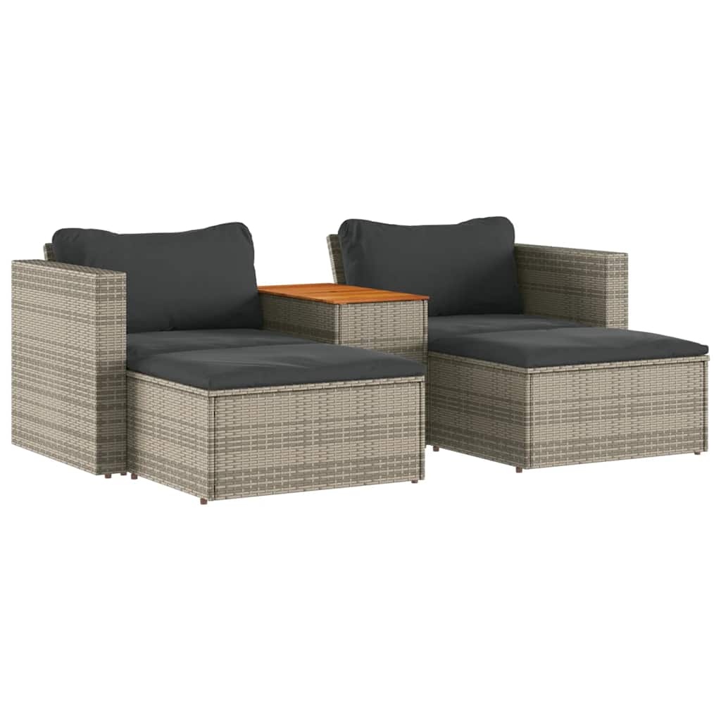 Grey colour - 5 Piece Garden Sofa Set with Cushions Grey Poly Rattan Acacia