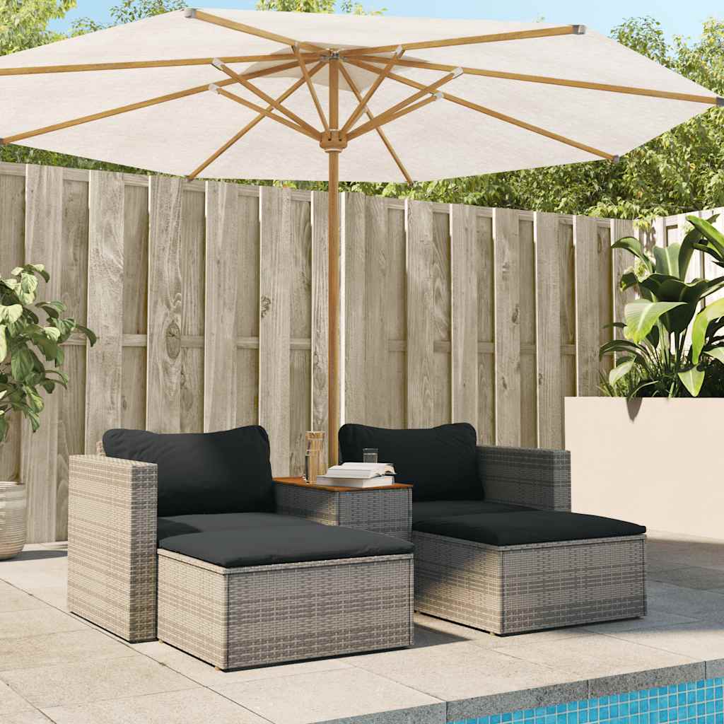 5 Piece Garden Sofa Set with Cushions Grey Poly Rattan Acacia | Rattan finish