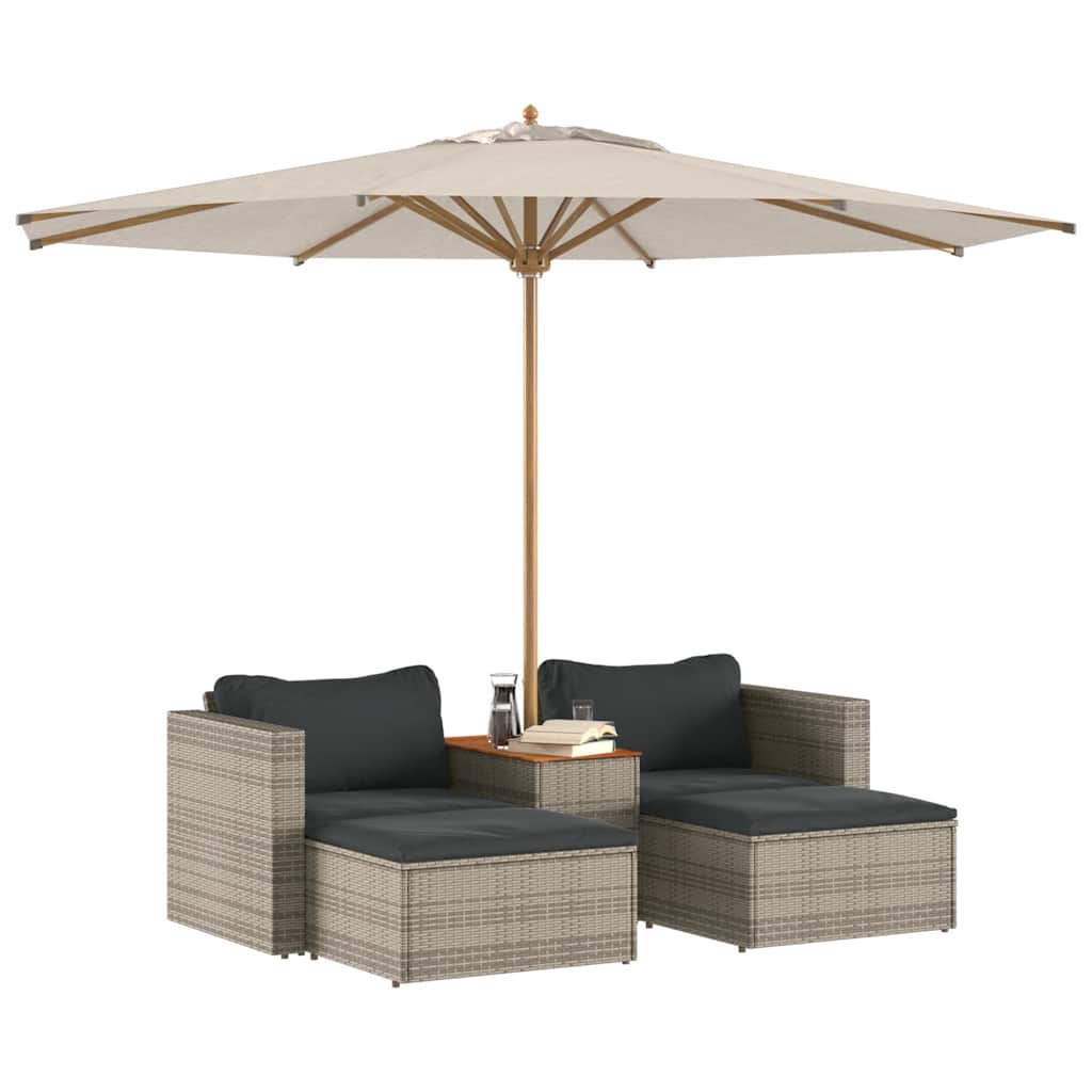 Outdoor Sofas - 5 Piece Garden Sofa Set with Cushions Grey Poly Rattan Acacia