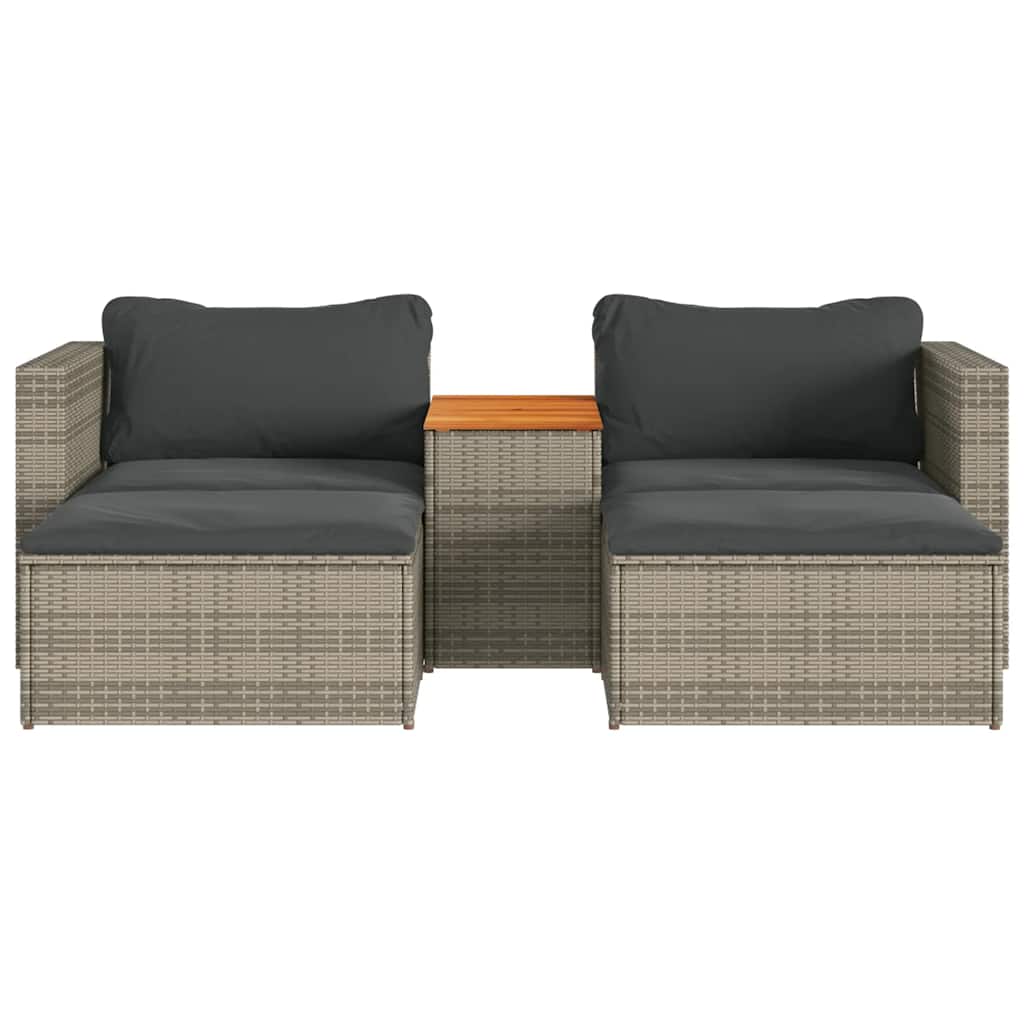 Rattan finish - 5 Piece Garden Sofa Set with Cushions Grey Poly Rattan Acacia