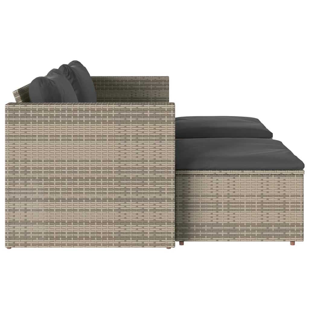 5 Piece Garden Sofa Set with Cushions Grey Poly Rattan Acacia | Outdoor Sofas