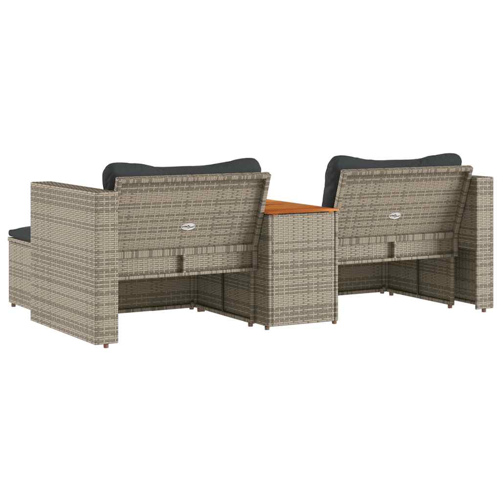 5 Piece Garden Sofa Set with Cushions Grey Poly Rattan Acacia | Grey colour