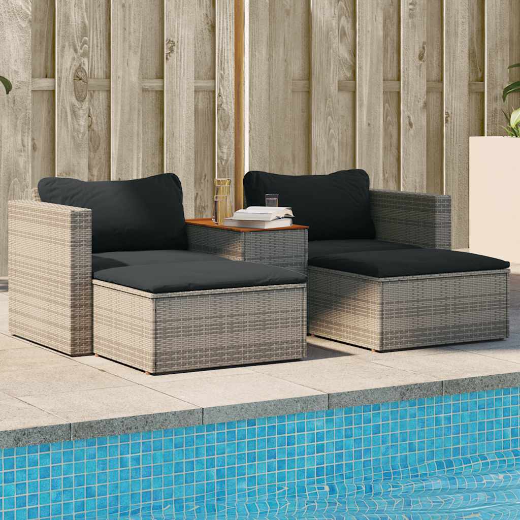 5 Piece Garden Grey Poly Rattan Sofa Set with - Acacia