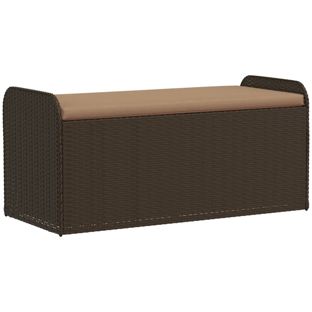 Brown colour - Storage Bench with Cushion-Brown Poly Rattan