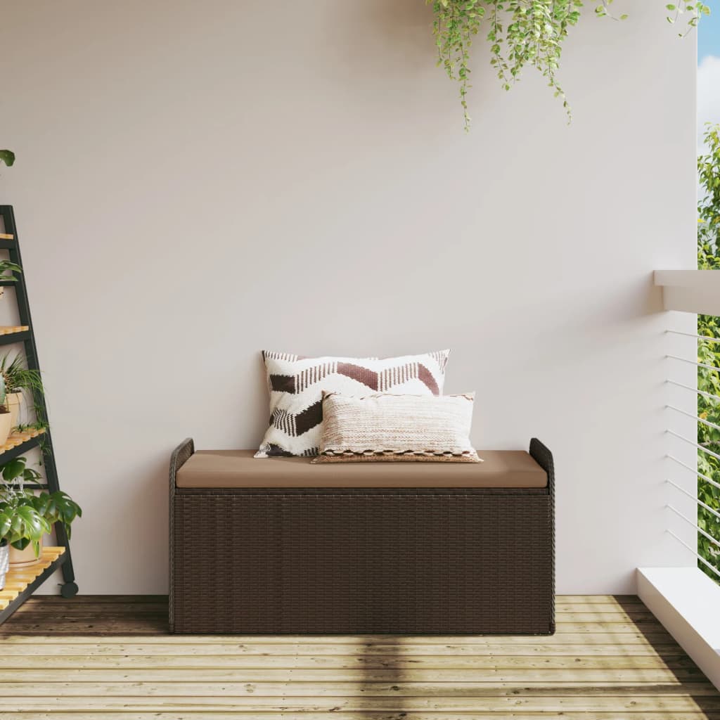 Storage Bench with Cushion-Brown Poly Rattan | Rattan finish