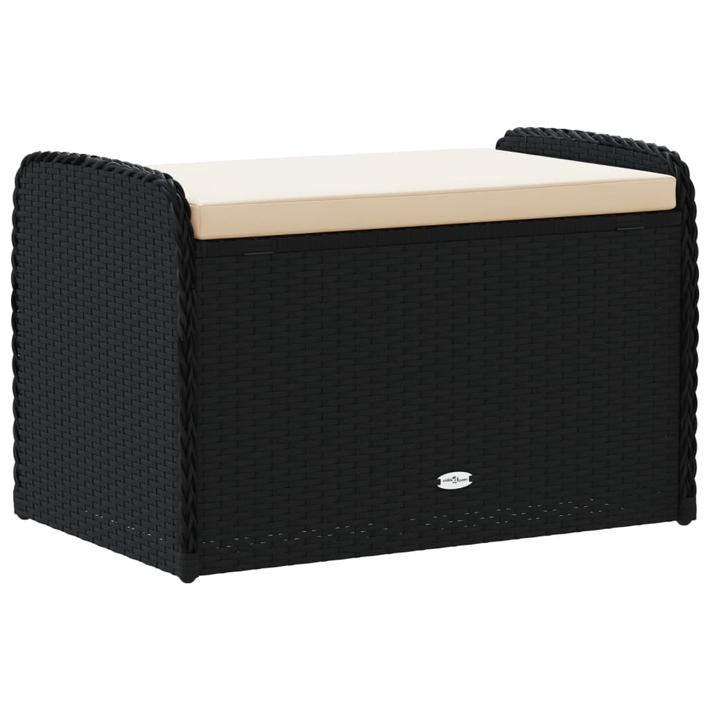 Storage Bench with Cushion Black Poly Rattan