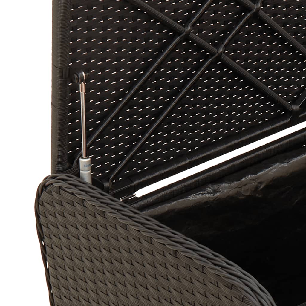 Storage Bench with Cushion Black Poly Rattan