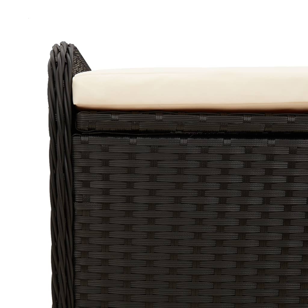 Storage Bench with Cushion Black Poly Rattan