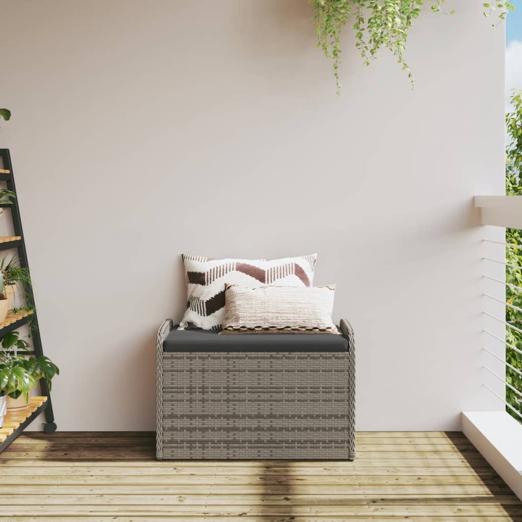 Storage Bench with Cushion Grey Poly Rattan | Rattan finish