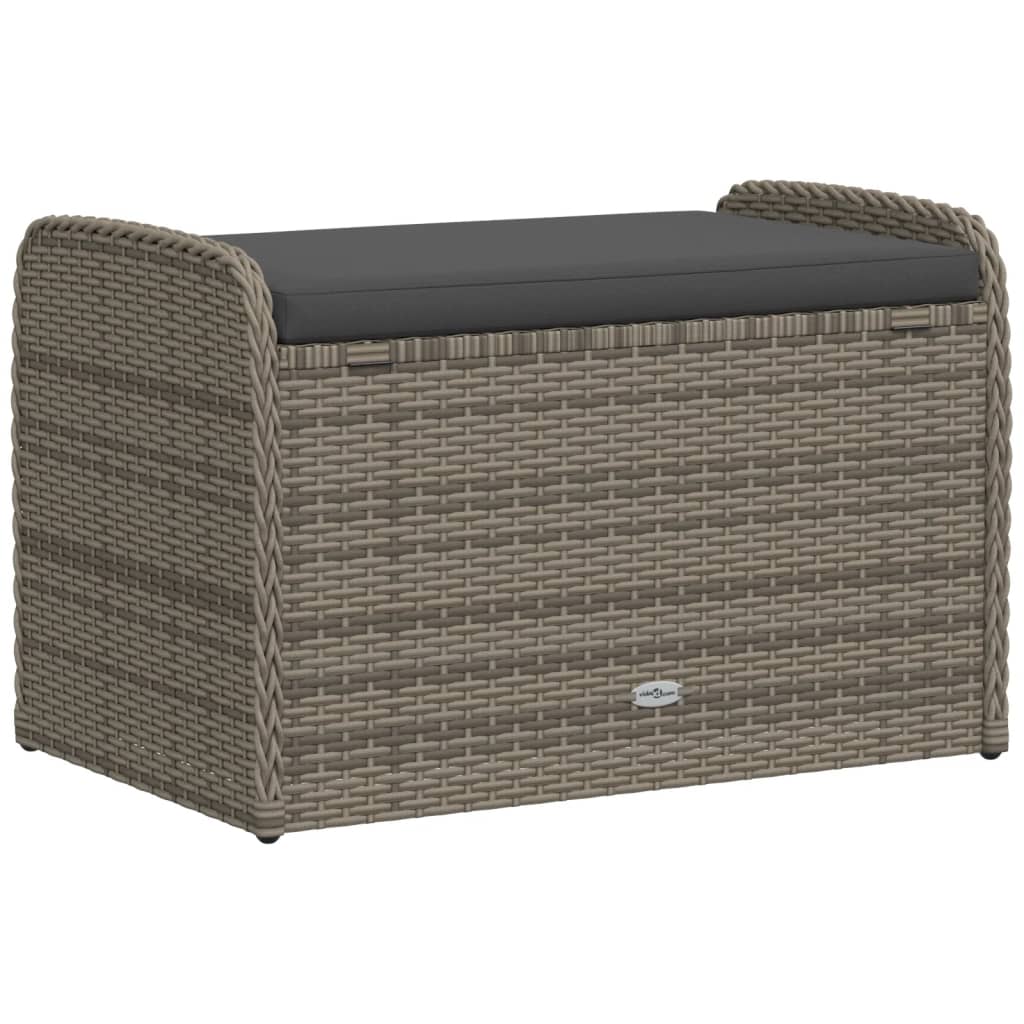 Storage Bench with Cushion Grey Poly Rattan | Outdoor Benches