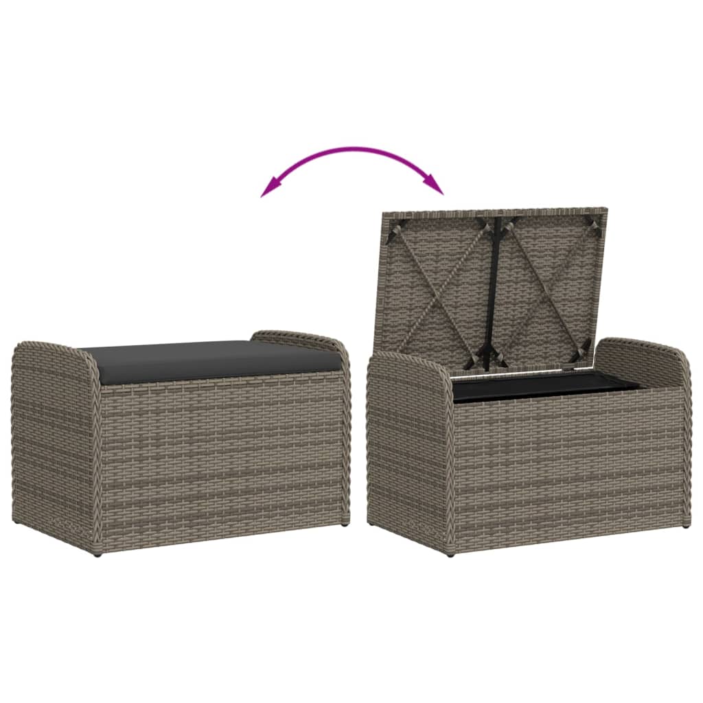 Storage Bench with Cushion Grey Poly Rattan | Grey colour