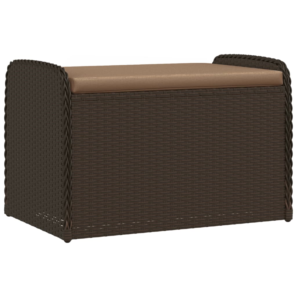Brown colour - Storage Bench with Cushion Brown Poly Rattan