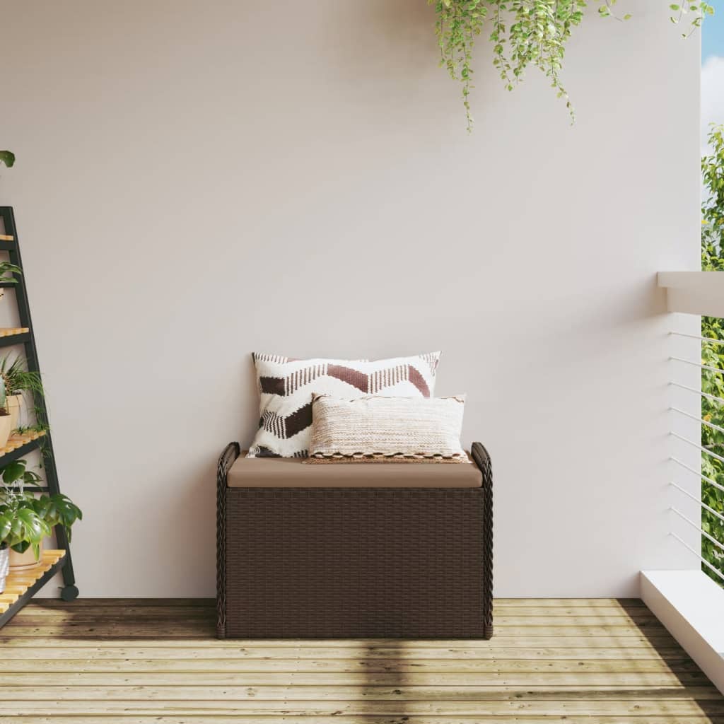 Storage Bench with Cushion Brown Poly Rattan | Rattan finish