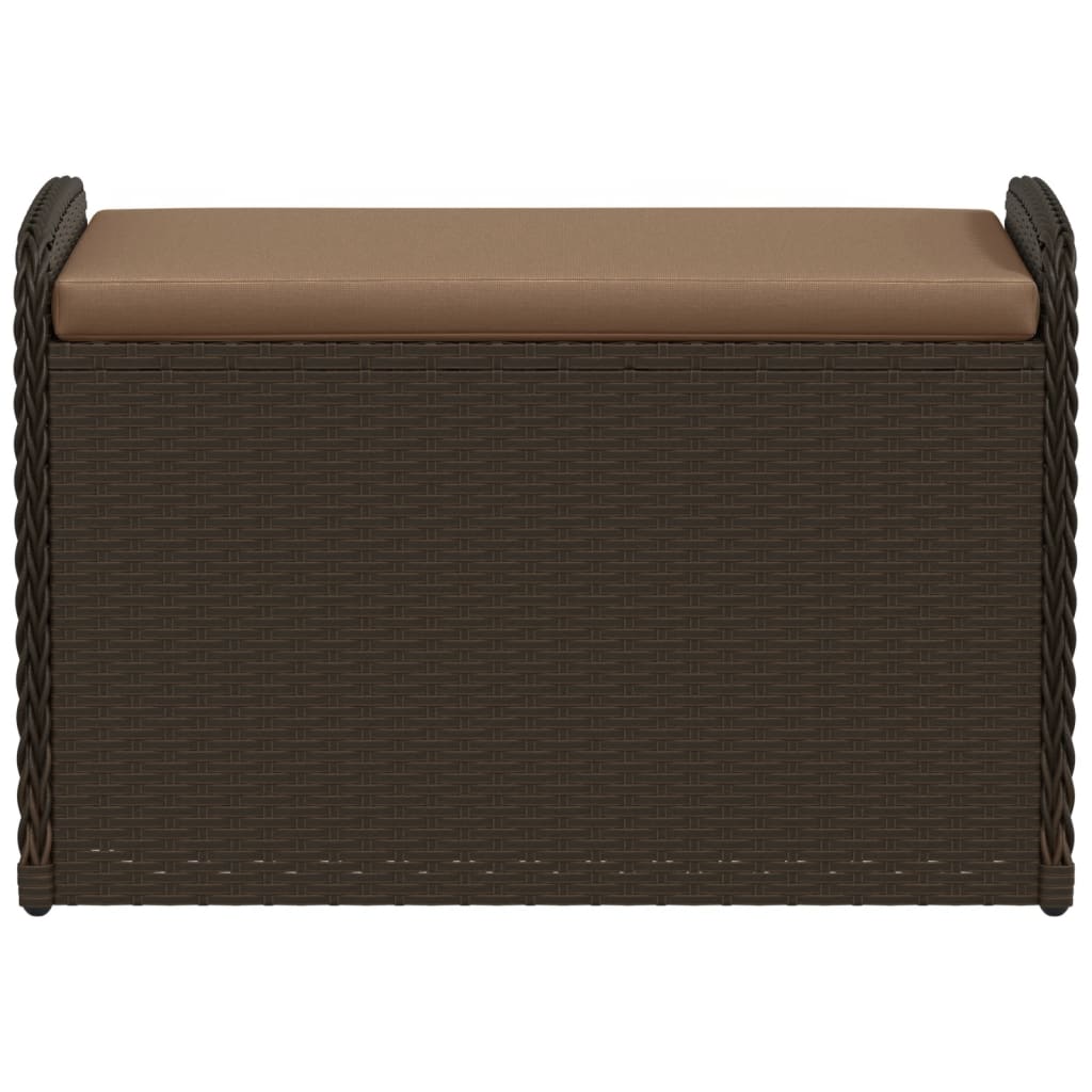 Outdoor Benches - Storage Bench with Cushion Brown Poly Rattan