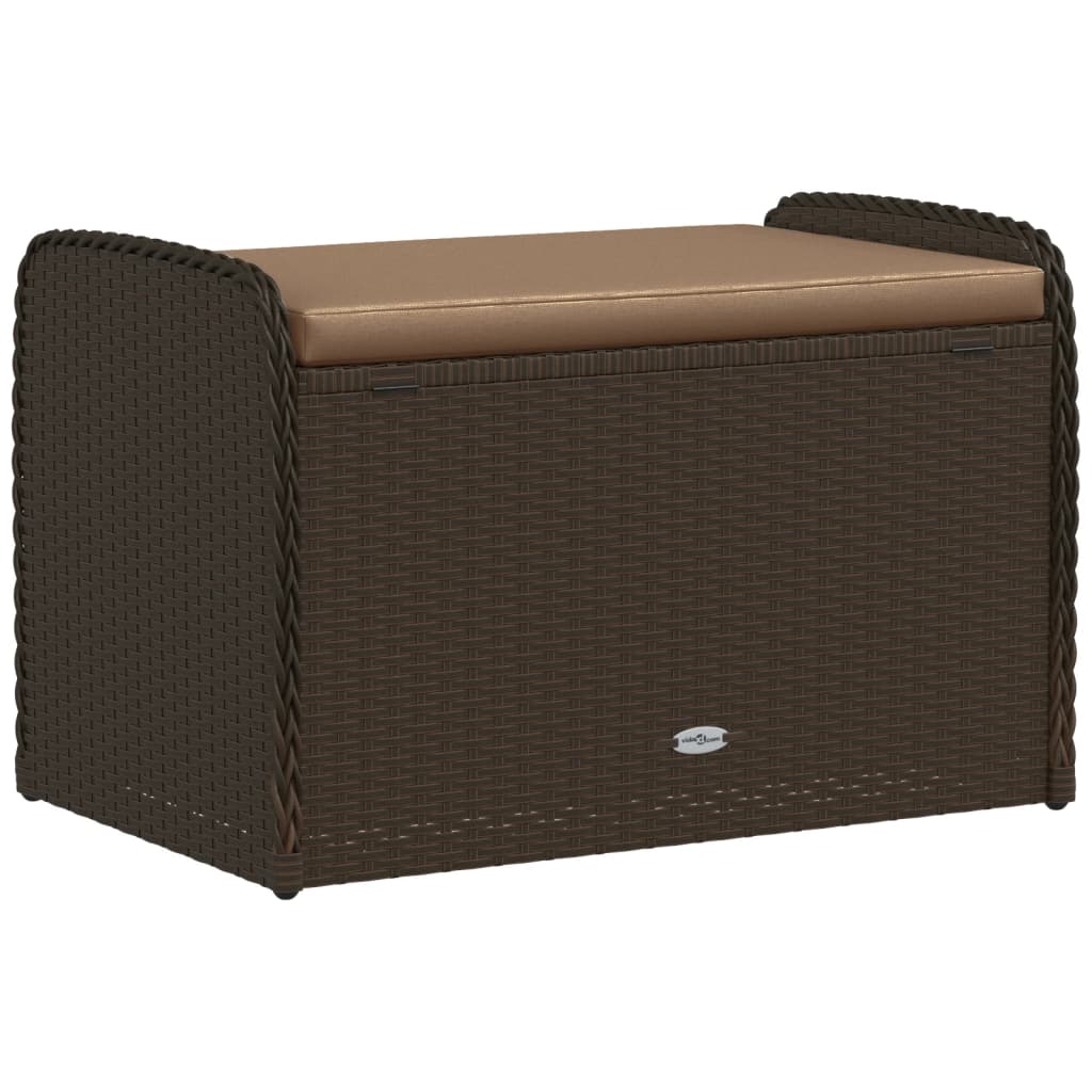 Storage Bench with Cushion Brown Poly Rattan | Outdoor Benches