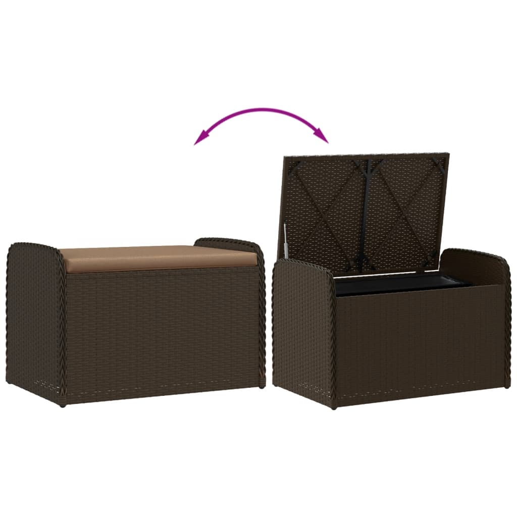 Storage Bench with Cushion Brown Poly Rattan | Brown colour