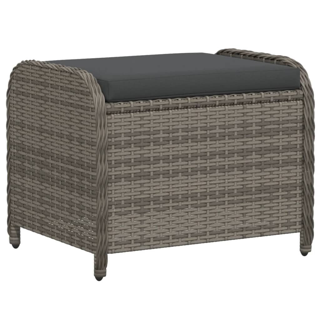 Grey colour - Garden Stool with Cushion Grey Poly Rattan