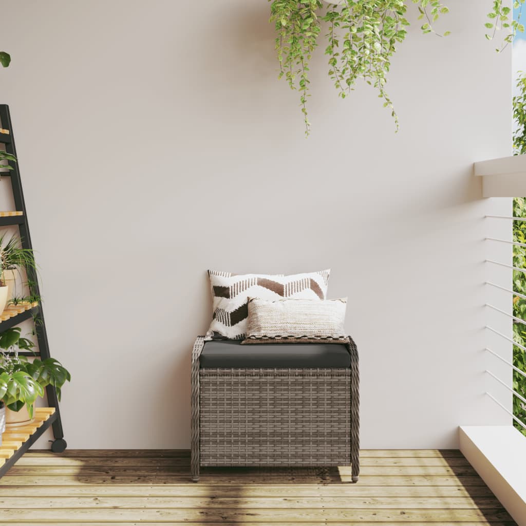 Garden Stool with Cushion Grey Poly Rattan | Rattan finish