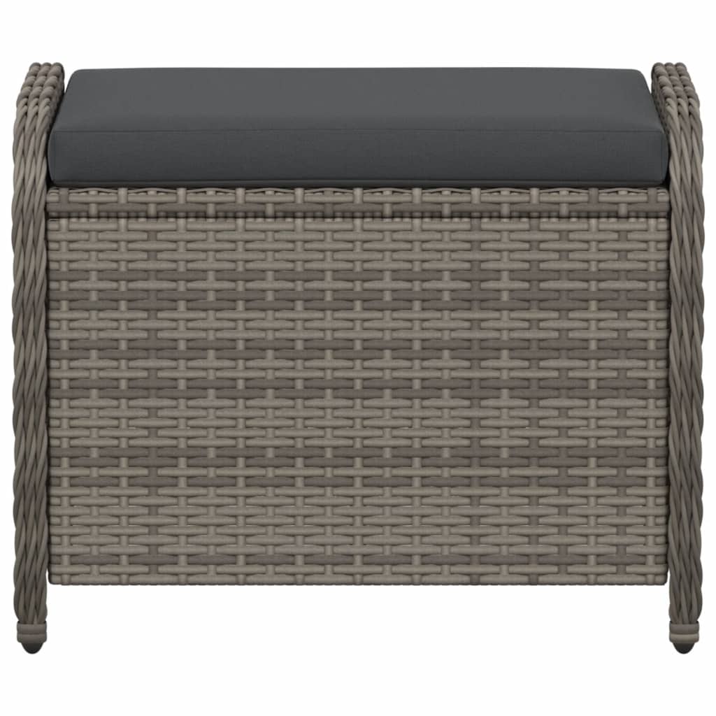 Outdoor Foot Rests - Garden Stool with Cushion Grey Poly Rattan