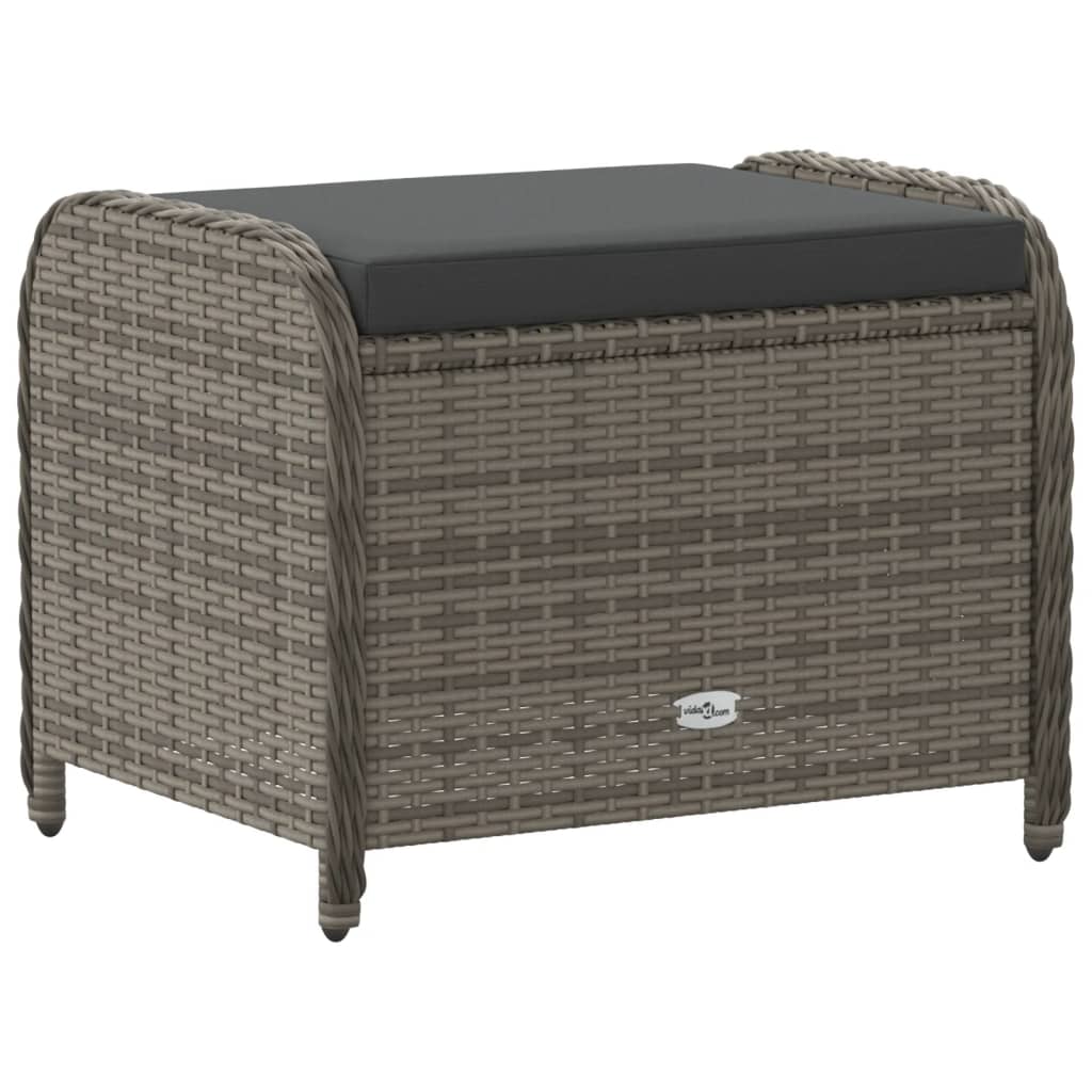 Garden Stool with Cushion Grey Poly Rattan | Outdoor Foot Rests