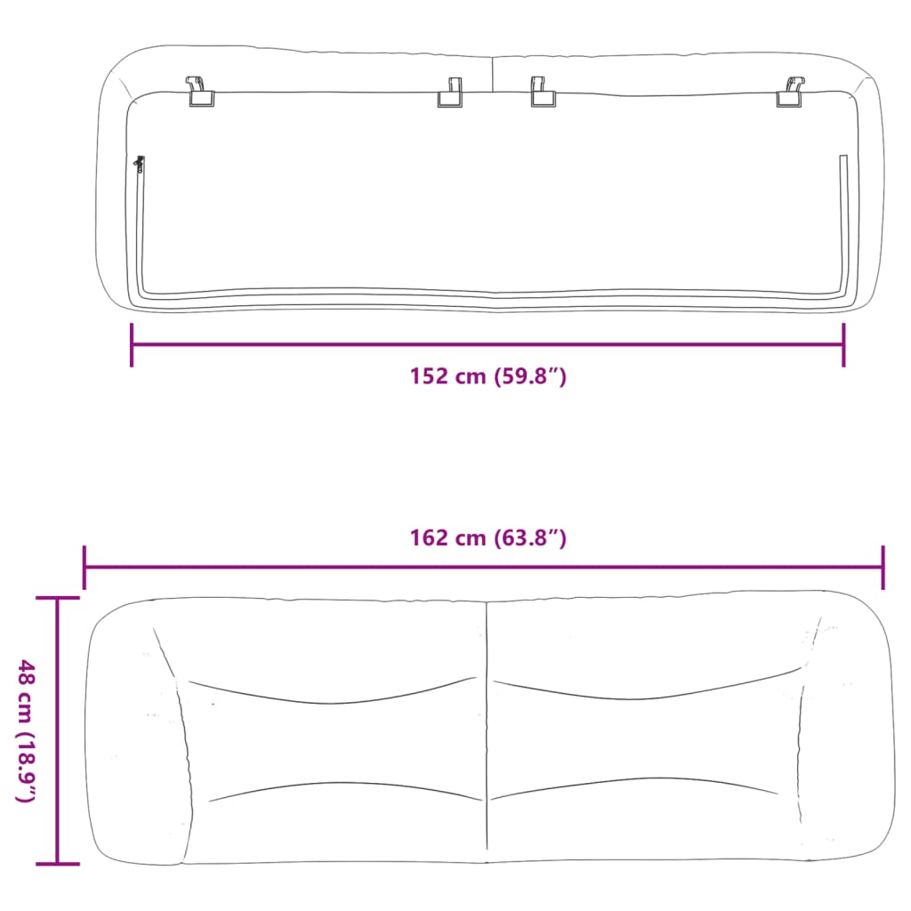 Headboard Cushion Black 152 cm, Black colour