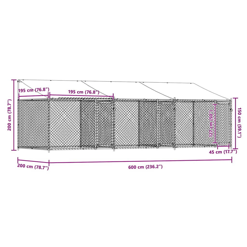 Large Dog Run Cage Roof Galvanised Steel 6x2m | Simpledeals