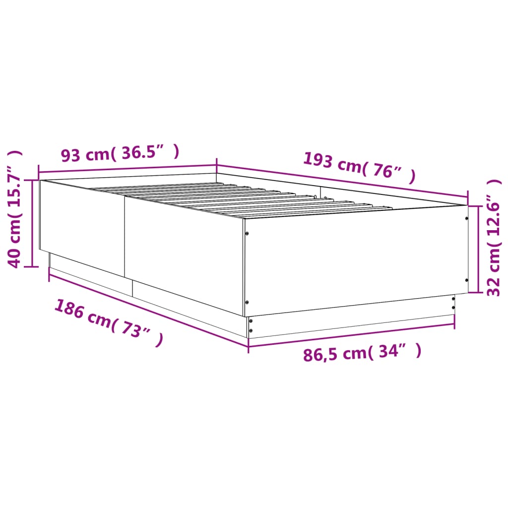 Bed Frame  White Engineered Wood Sigle Size