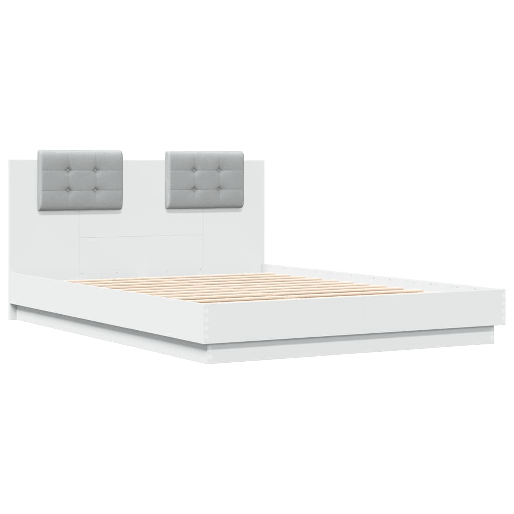 Bed Frame with Headboard White-Engineered Wood Queen