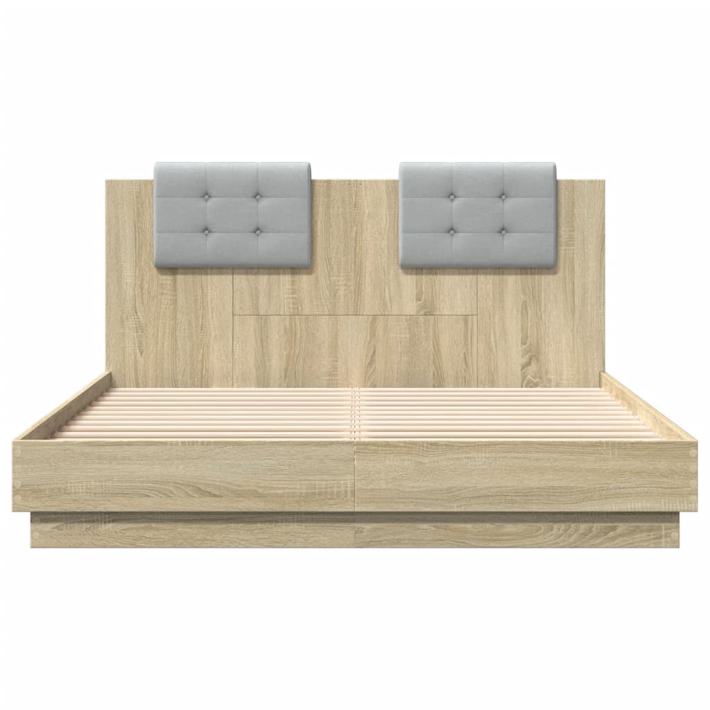 Bed Frame with Headboard Sonoma Oak Queen Size