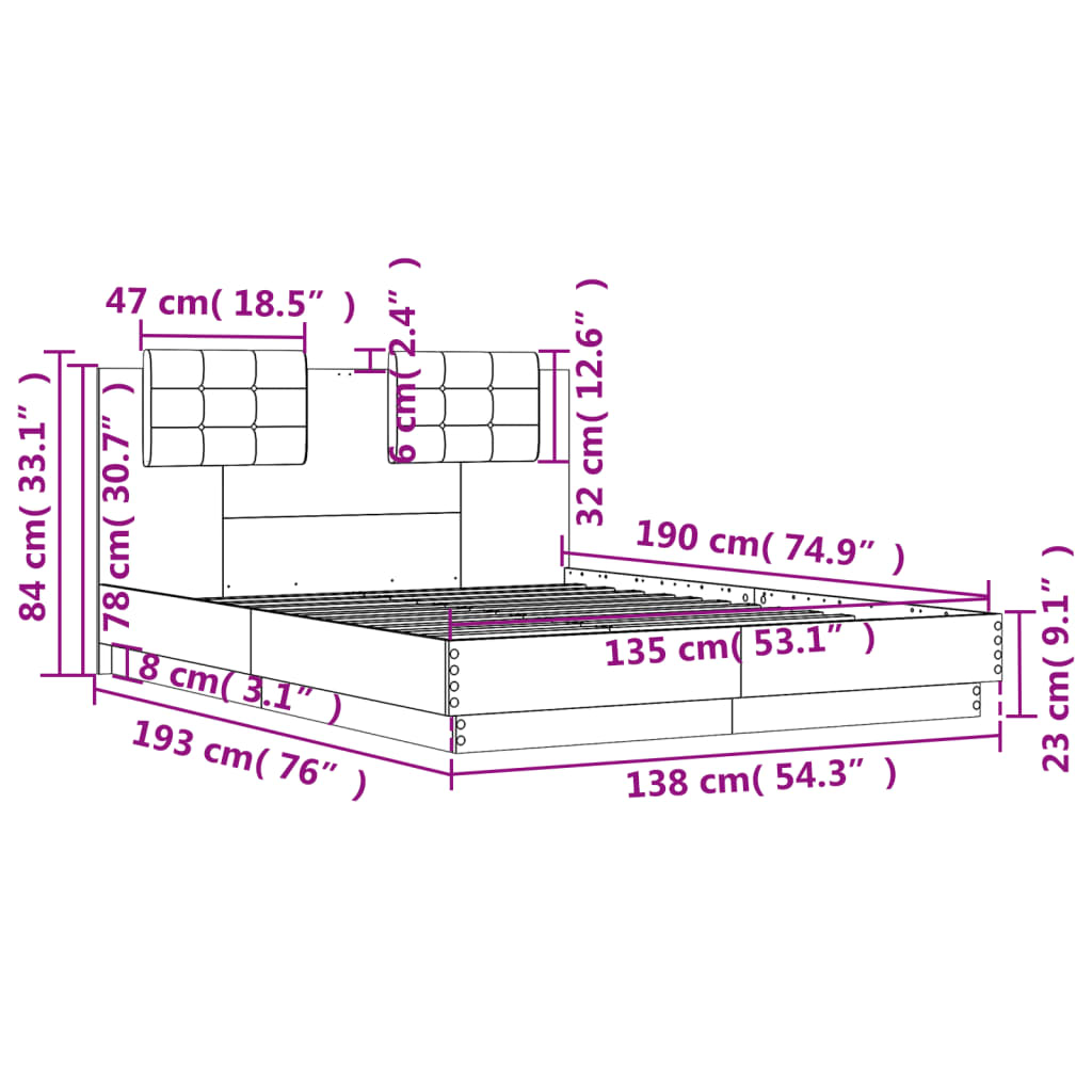 Bed Frame with Headboard Sonoma Oak - Engineered Wood Double Size